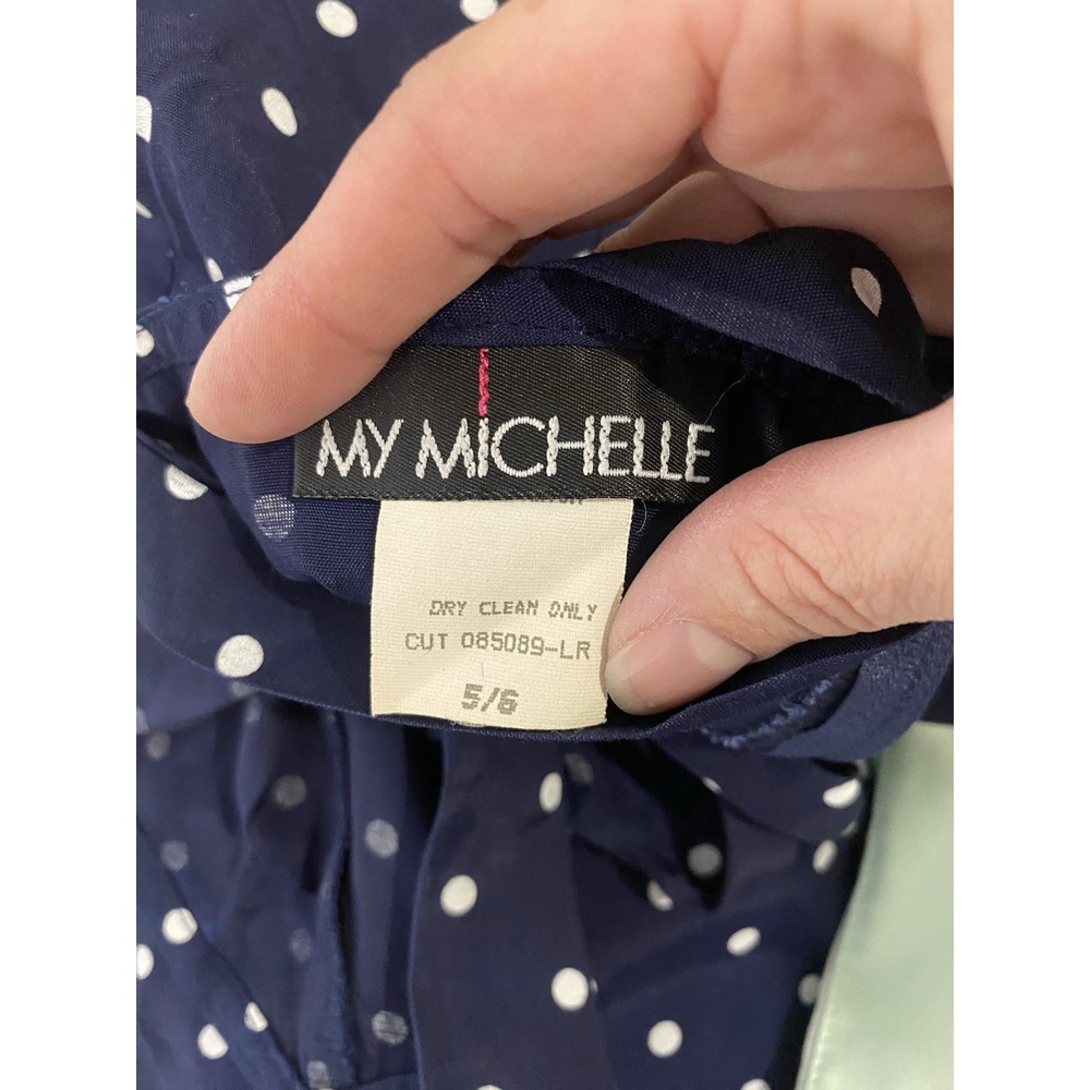 VTG 90's My Michelle Navy With White Polka Dots Party Summer Mini Dress 5/6 - Picture 5 of 5